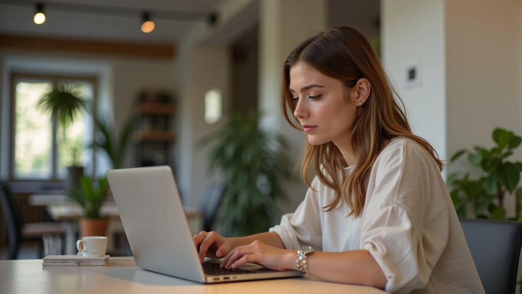 Femme entrepreneur travaillant sur son ordinateur dans un environnement créatif