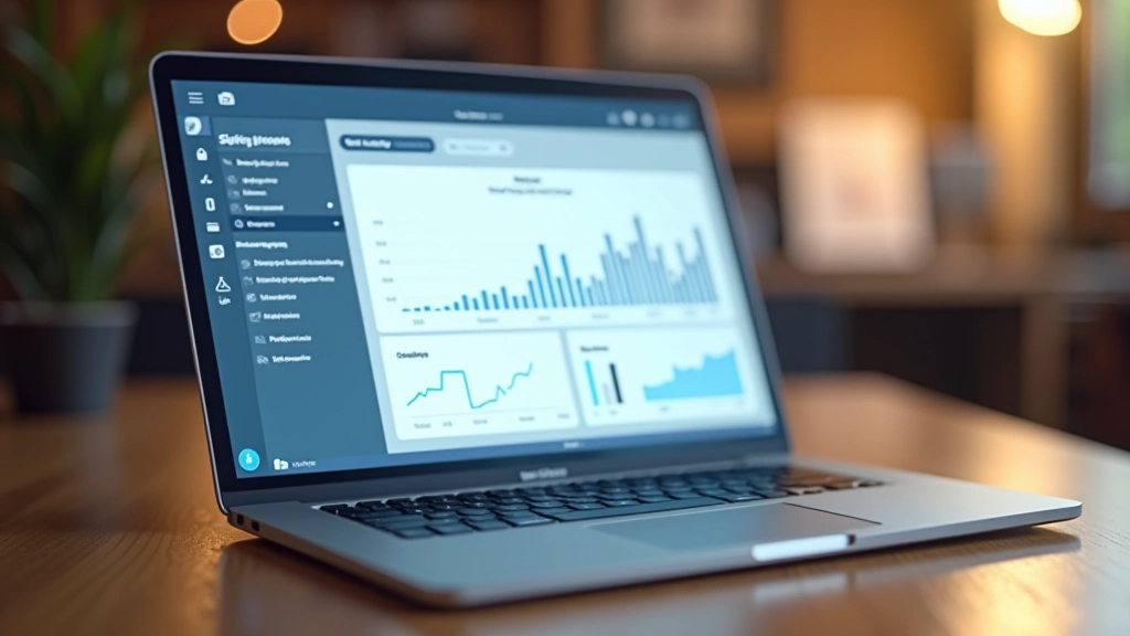 Écran affichant un tableau de bord de ventes de produits numériques avec graphiques de croissance